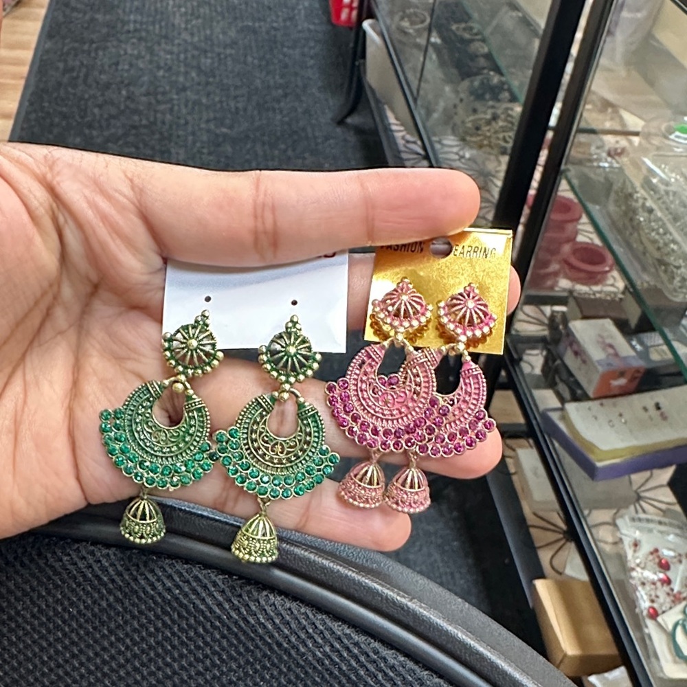 Elegant Green and Pink Chandelier Earrings